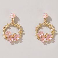 Fashion Color Diamond Flower Hollow Circle Pendant Earrings main image 2