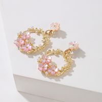 Fashion Color Diamond Flower Hollow Circle Pendant Earrings main image 4