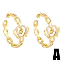 Fashion C- Shaped Circle Crown Heart Shaped Copper Earrings sku image 1