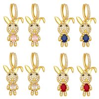 Fashion Full Rhinestone Zircon Cute Rabbit Shaped Copper Earrings Female main image 2