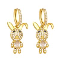 Fashion Full Rhinestone Zircon Cute Rabbit Shaped Copper Earrings Female main image 3