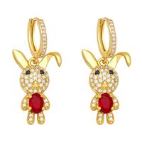 Fashion Full Rhinestone Zircon Cute Rabbit Shaped Copper Earrings Female main image 4