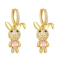 Fashion Full Rhinestone Zircon Cute Rabbit Shaped Copper Earrings Female sku image 6