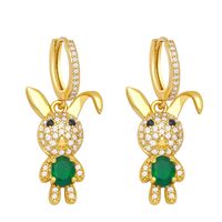 Fashion Full Rhinestone Zircon Cute Rabbit Shaped Copper Earrings Female sku image 2