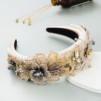 Baroque Style Fashion Pearl Lace Petal Diamond Crystal Headband main image 4