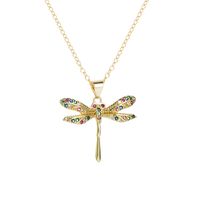 Fashion Copper Plating 18k Gold Micro Inlaid Zircon Dragonfly Pendant Necklace main image 5