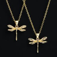 Fashion Copper Plating 18k Gold Micro Inlaid Zircon Dragonfly Pendant Necklace main image 1