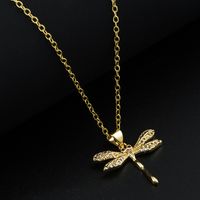 Fashion Copper Plating 18k Gold Micro Inlaid Zircon Dragonfly Pendant Necklace main image 3