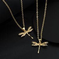 Mode Kupfer Überzug 18k Gold Micro Intarsien Zirkon Libelle Anhänger Halskette main image 4
