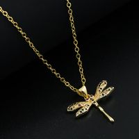 Fashion Copper Plating 18k Gold Micro Inlaid Zircon Dragonfly Pendant Necklace sku image 1