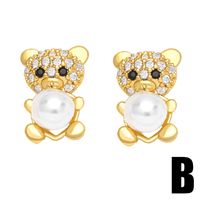 Fashion Heart Shaped Bear Pearl Simple Crown Copper Stud Earring sku image 2