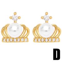 Mode Herz Geformt Bär Perle Einfache Crown Kupfer Stud Ohrring sku image 4