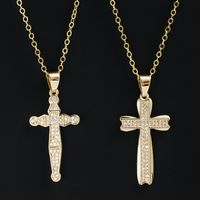 Fashion Copper Gold Plated Inlaid Zircon Cross Pendant Necklace main image 1