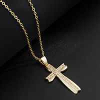 Fashion Copper Gold Plated Inlaid Zircon Cross Pendant Necklace main image 5