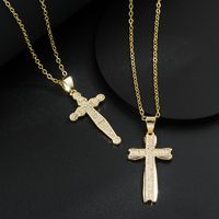 Mode Kupfer Gold Überzog Intarsien Zirkon Kreuz Anhänger Halskette main image 3