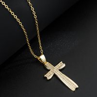 Fashion Copper Gold Plated Inlaid Zircon Cross Pendant Necklace sku image 2