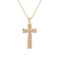 Mode Cuivre Plaqué Or Incrusté Zircon Pendentif Croix Collier main image 2