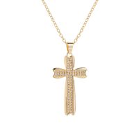 Mode Kupfer Gold Überzog Intarsien Zirkon Kreuz Anhänger Halskette main image 2