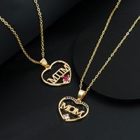 Simple Heart-shaped Letter Mom Pendant Copper Gold-plated Inlaid Zircon Necklace main image 5