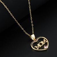 Simple Heart-shaped Letter Mom Pendant Copper Gold-plated Inlaid Zircon Necklace main image 4