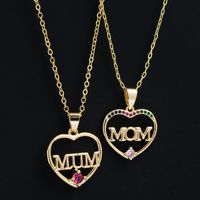 Simple Heart-shaped Letter Mom Pendant Copper Gold-plated Inlaid Zircon Necklace main image 6