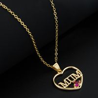 Simple Heart-shaped Letter Mom Pendant Copper Gold-plated Inlaid Zircon Necklace sku image 2