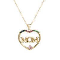 Simple Heart-shaped Letter Mom Pendant Copper Gold-plated Inlaid Zircon Necklace main image 3
