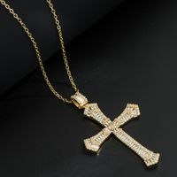 Mode Kupfer Gold-überzogene Micro Intarsien Zirkon Anhänger Kreuz Halskette main image 5