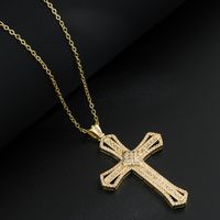 Mode Kupfer Gold-überzogene Micro Intarsien Zirkon Anhänger Kreuz Halskette main image 2