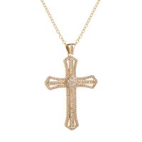 Fashion Copper Gold-plated Micro Inlaid Zircon Pendant Cross Necklace main image 4
