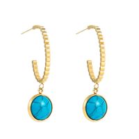 Fashion Titanium Steel Dripping Oil Inlaid Turquoise Round Pendant Earrings main image 5