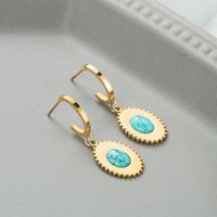 Fashion Titanium Steel Dripping Oil Inlaid Turquoise Round Pendant Earrings main image 2