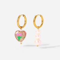 Neue Edelstahl 18k Gold Überzogene Herz Painted Farbige Glasur Perle Anhänger Ohrringe main image 5