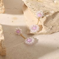 2022 New 18k Gold Plated Stainless Steel Woven Purple Pearl Flower Crystal Earrings main image 1