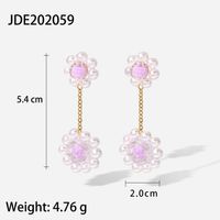 2022 Nouveau 18k Or Plaqué Acier Inoxydable Tissé Pourpre Perle Fleur En Cristal Boucles D'oreilles sku image 1