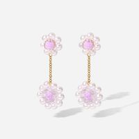 2022 New 18k Gold Plated Stainless Steel Woven Purple Pearl Flower Crystal Earrings main image 5