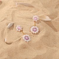 2022 New 18k Gold Plated Stainless Steel Woven Purple Pearl Flower Crystal Earrings main image 2