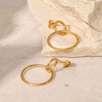 New Style Stainless Steel 18k Gold Plated Geometric Circle Pendant Earrings main image 1