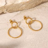 New Style Stainless Steel 18k Gold Plated Geometric Circle Pendant Earrings main image 4