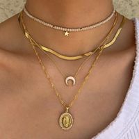 New Style Natural White Shell Crescent Shaped Pendant 18k Gold Plated Stainless Steel Necklace main image 3