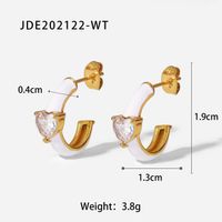 New Stainless Steel White Dripping Oil Heart Inlaid Zircon Earrings sku image 1