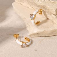 New Stainless Steel White Dripping Oil Heart Inlaid Zircon Earrings main image 3