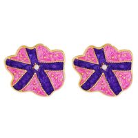 New Fashion Creative Lotus Leaf Shape Pink Dripping Cute Alloy Earrings sku image 1
