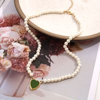 Mode Einfache Schlüsselbein Kette Frauen Barock Perle Perlen Herz Anhänger Halskette main image 4