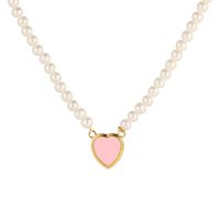 Fashion Simple Clavicle Chain Women's Baroque Pearl Beaded Heart Pendant Necklace sku image 2