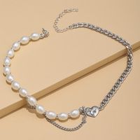 Fashion Pearl Beaded Clavicle Chain Heart Pendant Titanium Steel Necklace main image 4