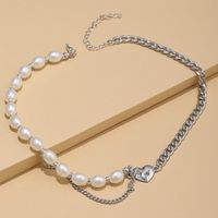 Mode Perle Perlen Schlüsselbein Kette Herz Anhänger Titan Stahl Halskette main image 4