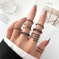 Creative Simple Geometric Cross Twisted Black Knuckle Ring 8 Piece Set main image 6