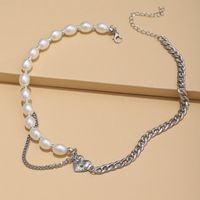 Fashion Pearl Beaded Clavicle Chain Heart Pendant Titanium Steel Necklace main image 2