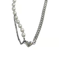 Fashion Pearl Beaded Clavicle Chain Heart Pendant Titanium Steel Necklace main image 3